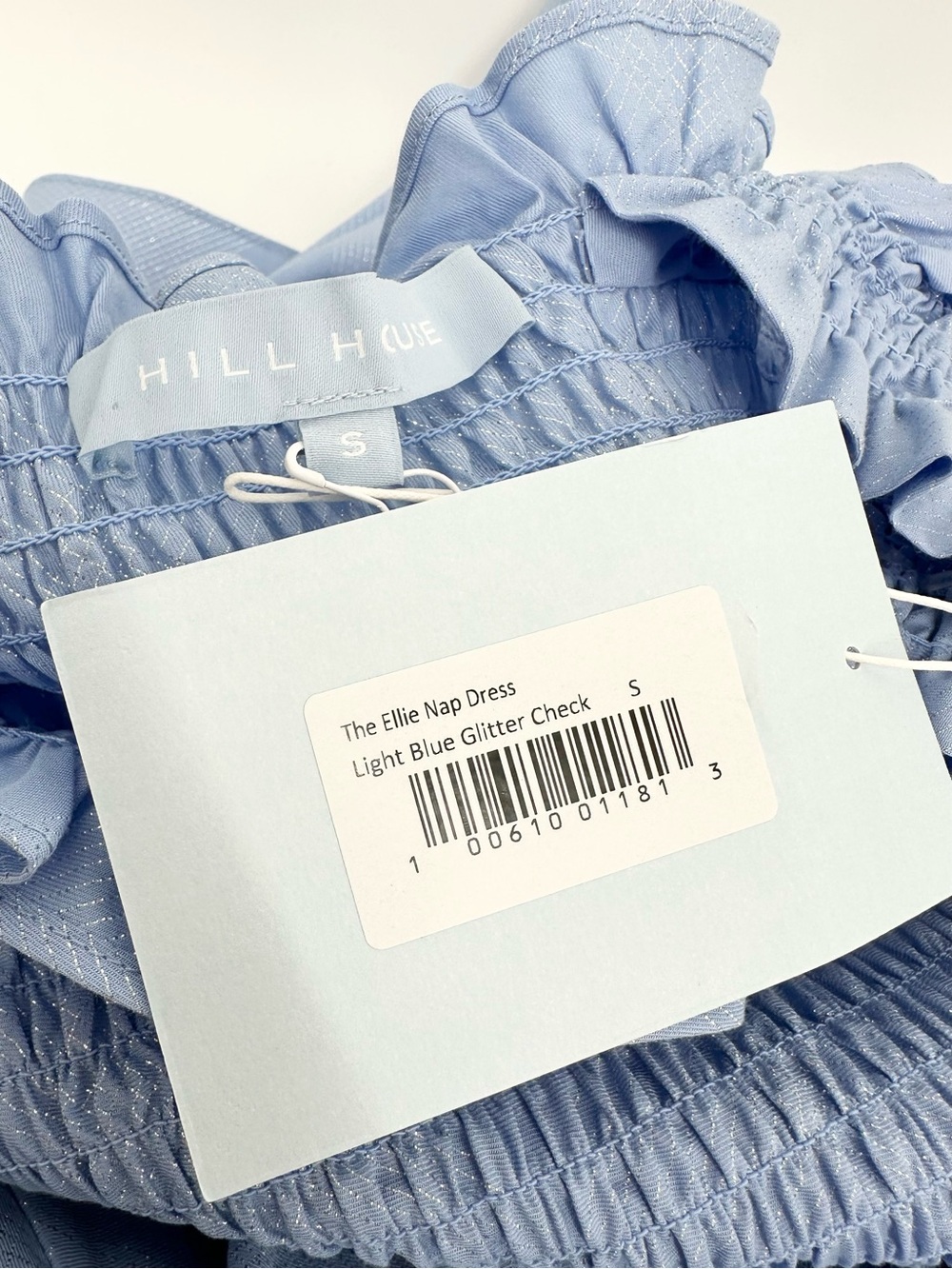 Hill House Ellie Nap Dress Light Blue Glitter Metallic Check - Picture 12 of 17